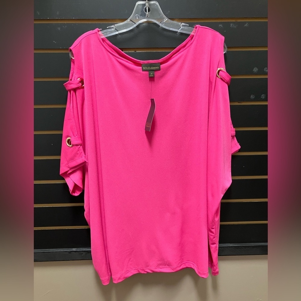 BOLD Elements Pink Cutout Sleeve Blouse 2X NWT Relaxed Fit